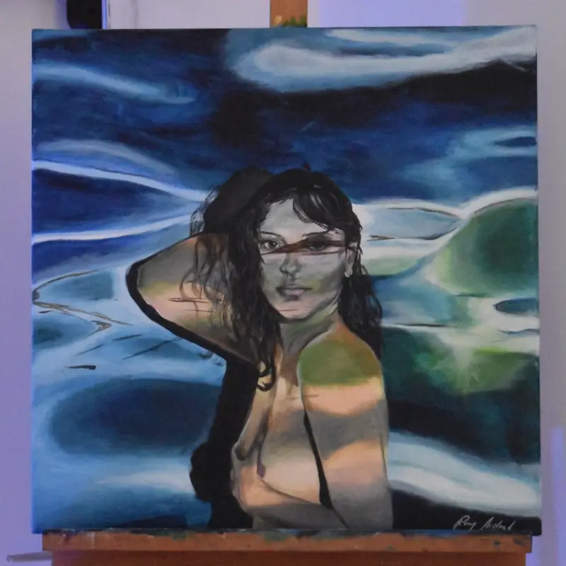 Portrait with blue water-like overlay